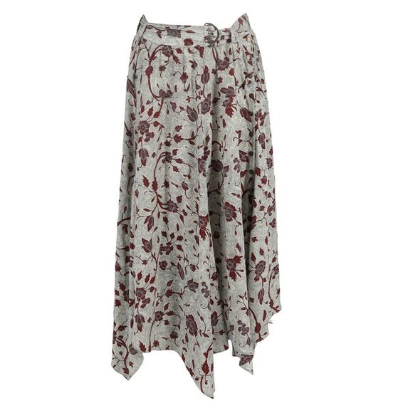 Ulla Johnson Ariana Asymmetric Belted Floral-Print Midi Skirt in Multicolor Silk